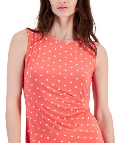 Women's Printed Pleated Tank Top Red Pear/ Bright White $34.81 Tops