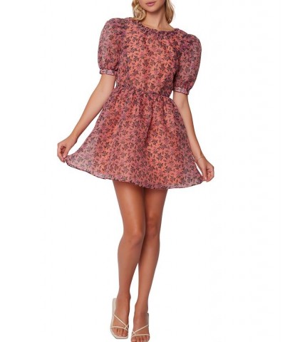 Women's Venus Rising Printed Puff-Sleeve Fit & Flare Dress Pink Floral $47.36 Dresses