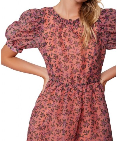 Women's Venus Rising Printed Puff-Sleeve Fit & Flare Dress Pink Floral $47.36 Dresses