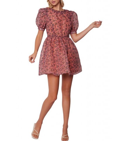 Women's Venus Rising Printed Puff-Sleeve Fit & Flare Dress Pink Floral $47.36 Dresses