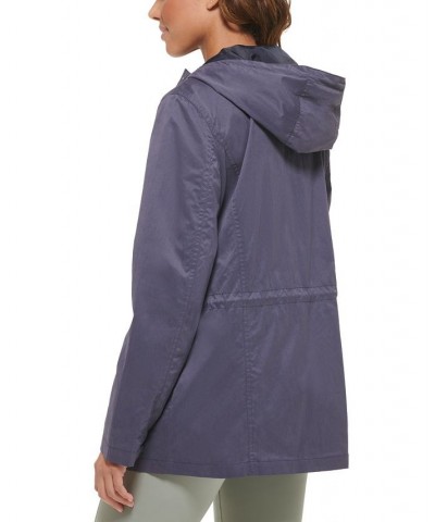 Women's Drawcord-Waist Hooded Utility Jacket Blue $41.82 Jackets