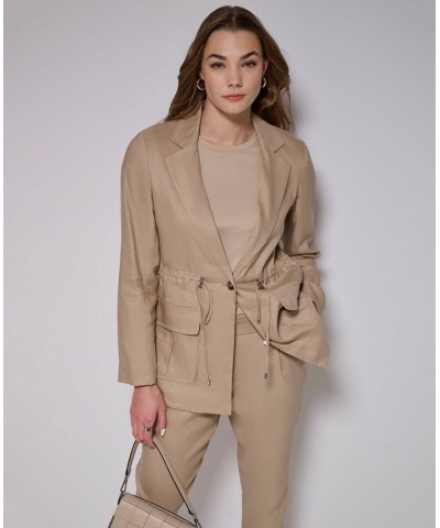 Women's One-Button Linen Utility Jacket Tan/Beige $64.41 Jackets