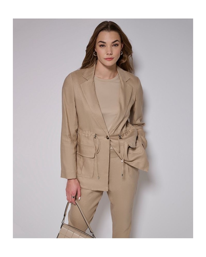 Women's One-Button Linen Utility Jacket Tan/Beige $64.41 Jackets