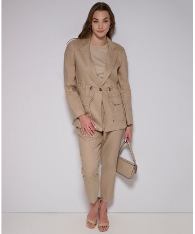 Women's One-Button Linen Utility Jacket Tan/Beige $64.41 Jackets