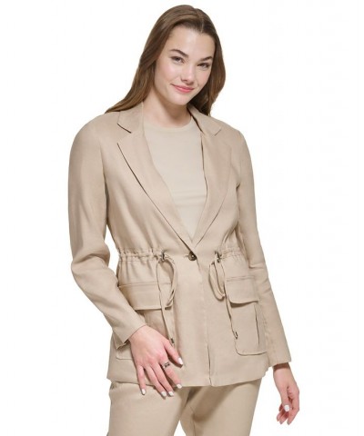 Women's One-Button Linen Utility Jacket Tan/Beige $64.41 Jackets