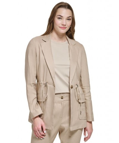 Women's One-Button Linen Utility Jacket Tan/Beige $64.41 Jackets