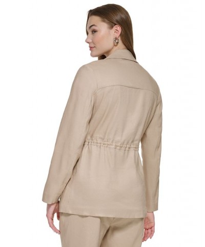 Women's One-Button Linen Utility Jacket Tan/Beige $64.41 Jackets