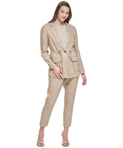 Women's One-Button Linen Utility Jacket Tan/Beige $64.41 Jackets