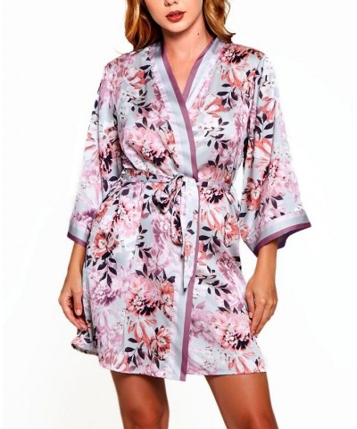 Women's Plus Size Floral Robe Lingerie with Contrast Trims Mauve $39.77 Lingerie