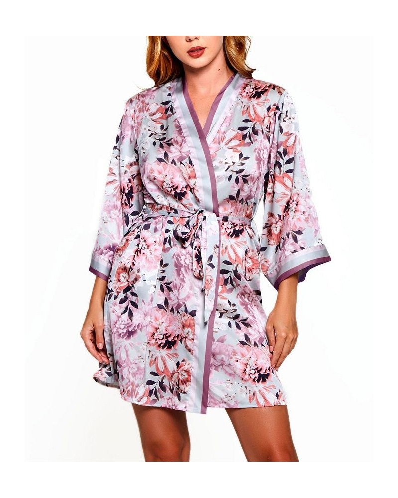 Women's Plus Size Floral Robe Lingerie with Contrast Trims Mauve $39.77 Lingerie