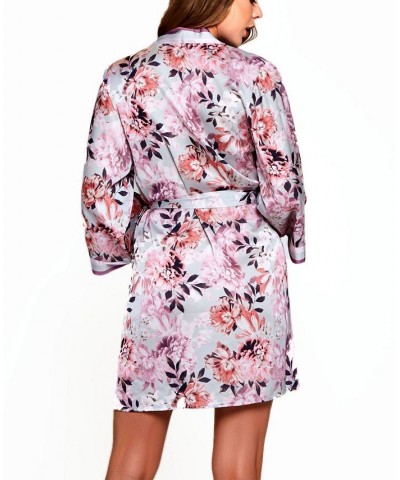 Women's Plus Size Floral Robe Lingerie with Contrast Trims Mauve $39.77 Lingerie