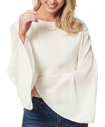 Women's Monique Ruched Trumpet-Sleeve Top White $17.94 Tops
