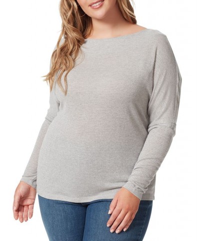 Plus Size Giana Drop-Shoulder Wide-Neck Top Gray $31.16 Tops