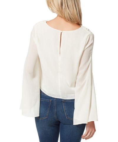 Women's Monique Ruched Trumpet-Sleeve Top White $17.94 Tops