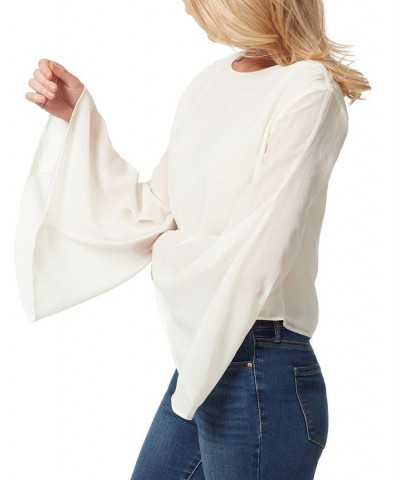 Women's Monique Ruched Trumpet-Sleeve Top White $17.94 Tops