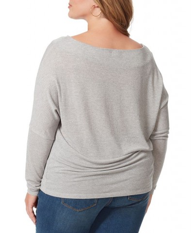 Plus Size Giana Drop-Shoulder Wide-Neck Top Gray $31.16 Tops