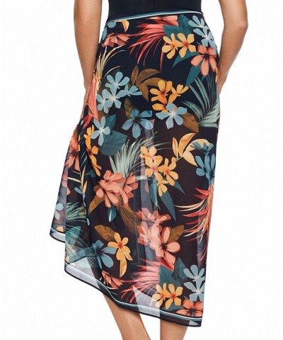 Women's Printed Scarf Pareo Cover-Up Plumeria Black $38.64 Swimsuits