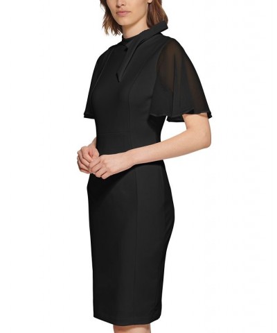 Tie-Neck Chiffon-Flutter-Sleeve Sheath Dress Black $43.99 Dresses