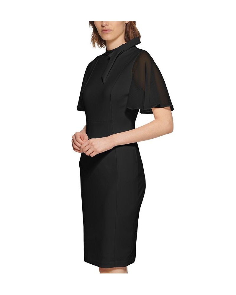 Tie-Neck Chiffon-Flutter-Sleeve Sheath Dress Black $43.99 Dresses