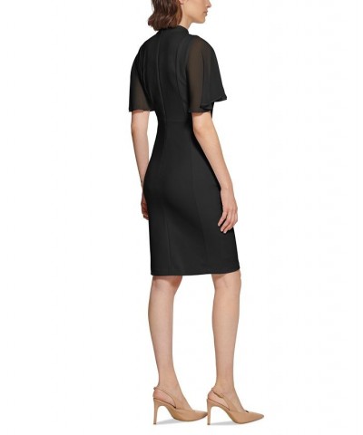 Tie-Neck Chiffon-Flutter-Sleeve Sheath Dress Black $43.99 Dresses