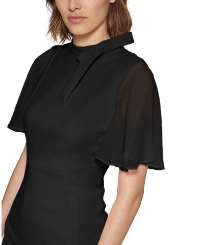 Tie-Neck Chiffon-Flutter-Sleeve Sheath Dress Black $43.99 Dresses