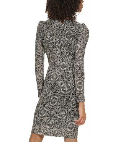 Women's Tile-Print Tie-Waist Mesh Dress Black.cream $39.21 Dresses