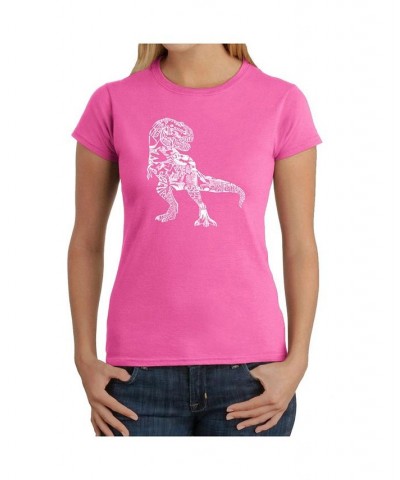 Women's Word Art T-Shirt - Dinosaur Words and Pictures Pink $16.92 Tops
