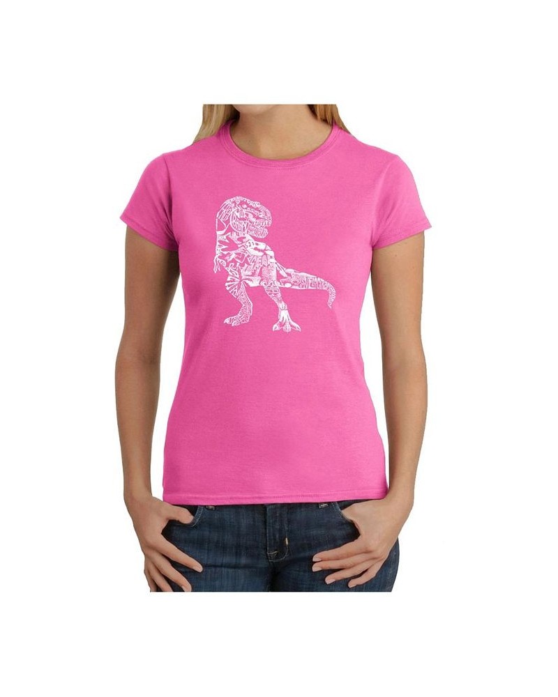 Women's Word Art T-Shirt - Dinosaur Words and Pictures Pink $16.92 Tops