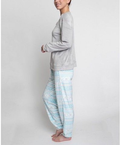 Women's Silky Velour Long Sleeve Top and Jog Style Pant Pajama Set 2 Piece Gray $31.90 Sleepwear