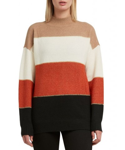 Women's Colorblocked Mock-Neck Long Sleeve Sweater Russet Combo $35.26 Sweaters