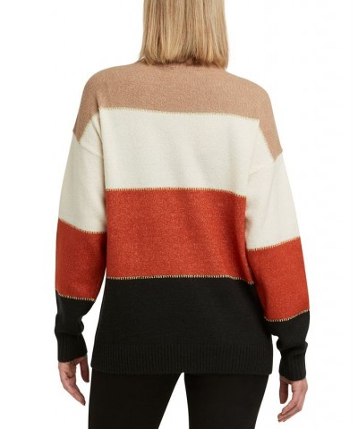 Women's Colorblocked Mock-Neck Long Sleeve Sweater Russet Combo $35.26 Sweaters