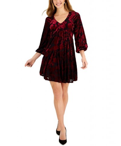 Petite Velvet Burnout Long-Sleeve Dress Black/ruby $30.15 Dresses