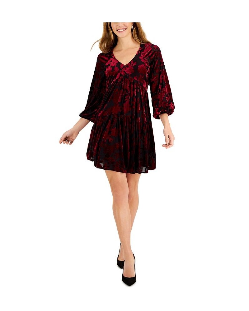 Petite Velvet Burnout Long-Sleeve Dress Black/ruby $30.15 Dresses