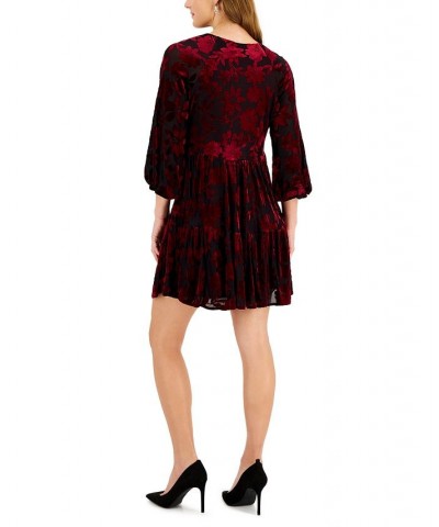 Petite Velvet Burnout Long-Sleeve Dress Black/ruby $30.15 Dresses