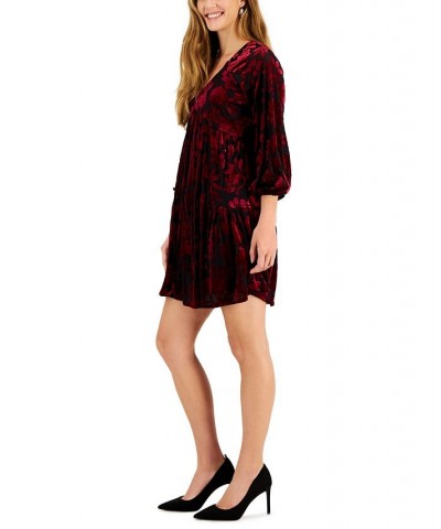 Petite Velvet Burnout Long-Sleeve Dress Black/ruby $30.15 Dresses