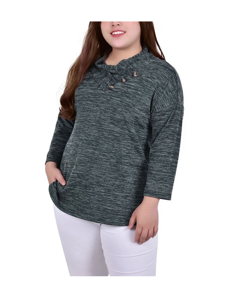 Plus Size 3/4 Sleeve Crossover Cowl Neck Top Green $11.68 Tops