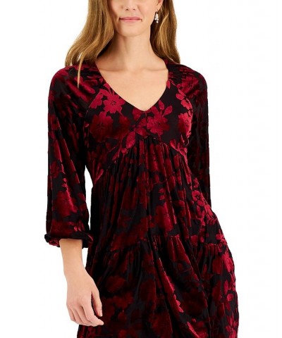 Petite Velvet Burnout Long-Sleeve Dress Black/ruby $30.15 Dresses