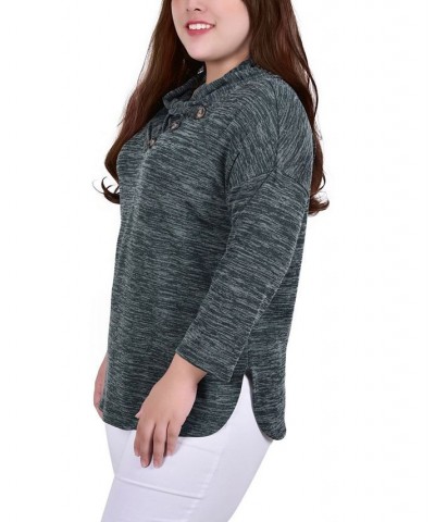 Plus Size 3/4 Sleeve Crossover Cowl Neck Top Green $11.68 Tops