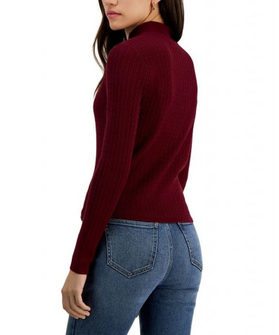 Juniors' Cable-Knit Quarter-Zip Sweater Red $15.89 Sweaters