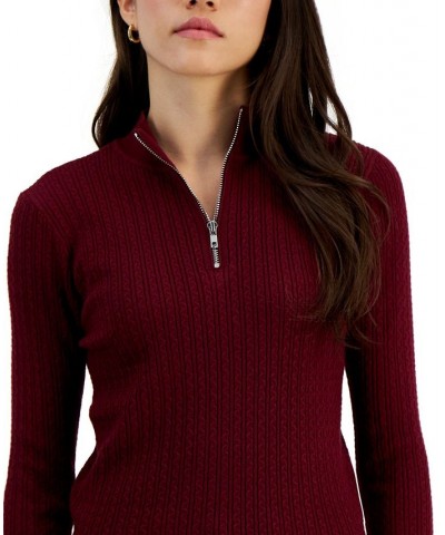 Juniors' Cable-Knit Quarter-Zip Sweater Red $15.89 Sweaters