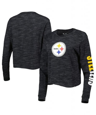 Women's Black Pittsburgh Steelers Crop Long Sleeve T-shirt Black $26.39 Tops