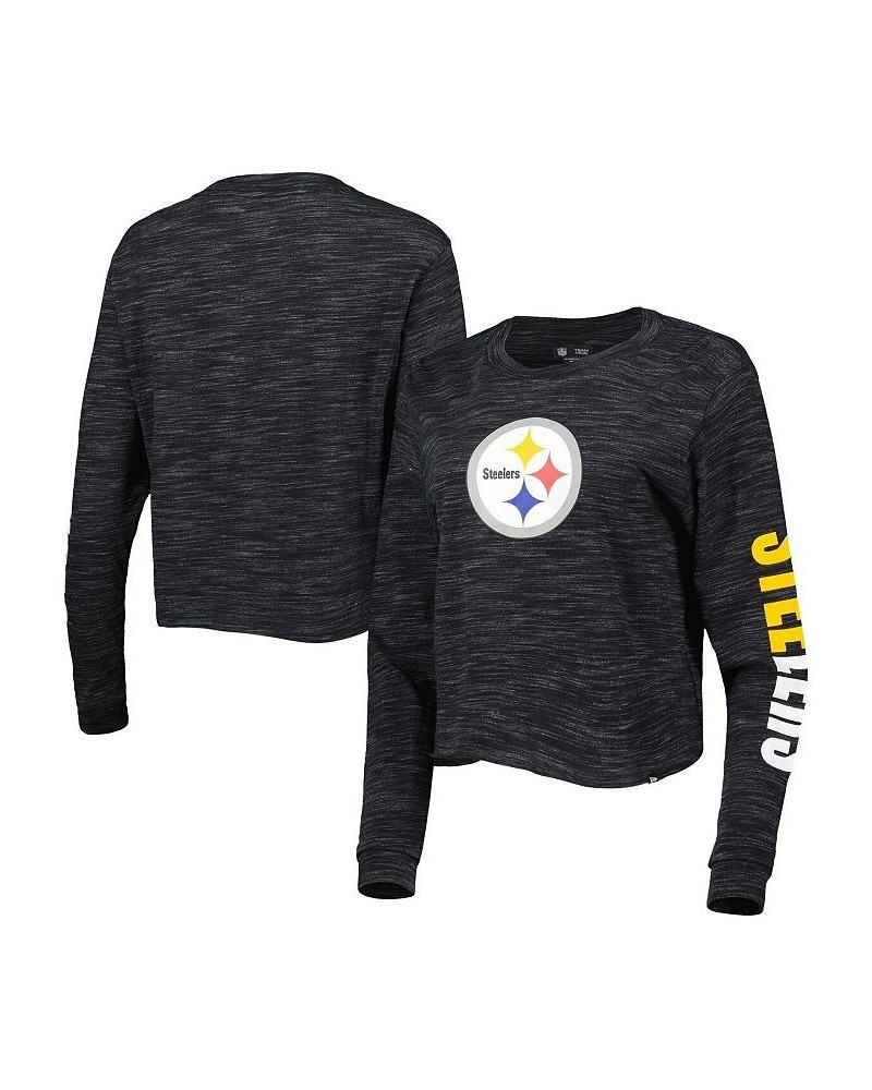 Women's Black Pittsburgh Steelers Crop Long Sleeve T-shirt Black $26.39 Tops