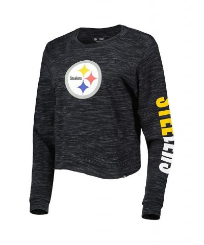 Women's Black Pittsburgh Steelers Crop Long Sleeve T-shirt Black $26.39 Tops