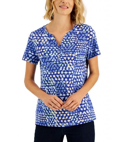 Women's Mod Dots Printed Knit Henley Top Purple $11.19 Tops