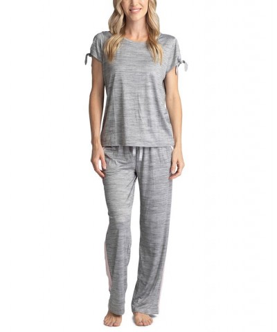 Plus Size Tie-Cuff Split-Sleeve Top & Open-Leg Pajama Pants Set Gray $28.20 Sleepwear