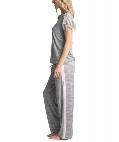 Plus Size Tie-Cuff Split-Sleeve Top & Open-Leg Pajama Pants Set Gray $28.20 Sleepwear