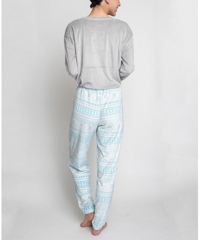 Women's Silky Velour Long Sleeve Top and Jog Style Pant Pajama Set 2 Piece Gray $31.90 Sleepwear