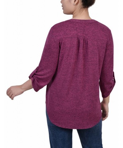 Petite 3/4 Roll Tab Sleeve Pintuck Top Eggplant $14.40 Tops