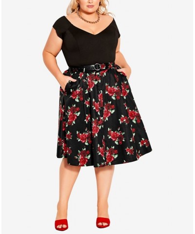 Trendy Plus Size Vintage-Like Rose Skirts Black Vintage-Like Rose $42.57 Skirts