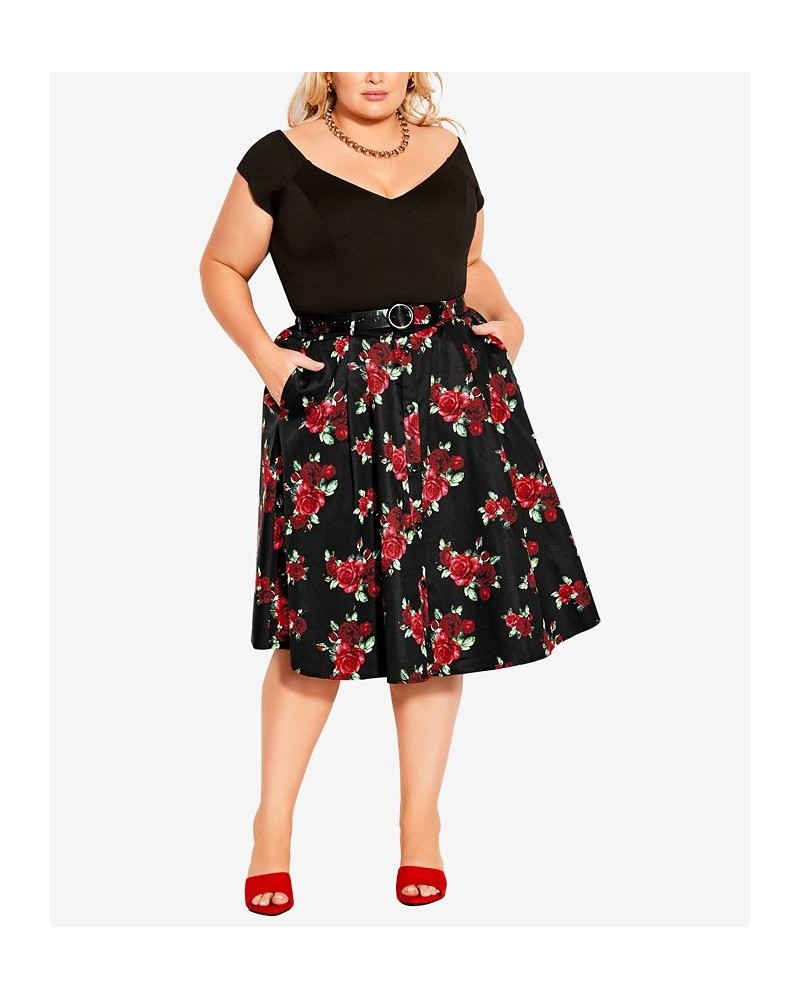 Trendy Plus Size Vintage-Like Rose Skirts Black Vintage-Like Rose $42.57 Skirts